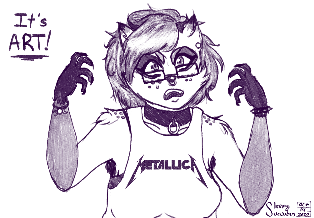2020 angry anthro armpit_hair band_shirt bangs body_hair bracelet canid canine canis claws clothing collar demon domestic_dog eyebrows eyewear fangs female fluffy freckles fur glasses hair jewelry lynne_spade makeup mammal meme metallica monochrome multicolored_body multicolored_fur piercing pomeranian purple_and_white shaded_sketch shirt short_hair signature simple_background sketch sleepysuccubusstudios solo spitz tank_top topwear yelling