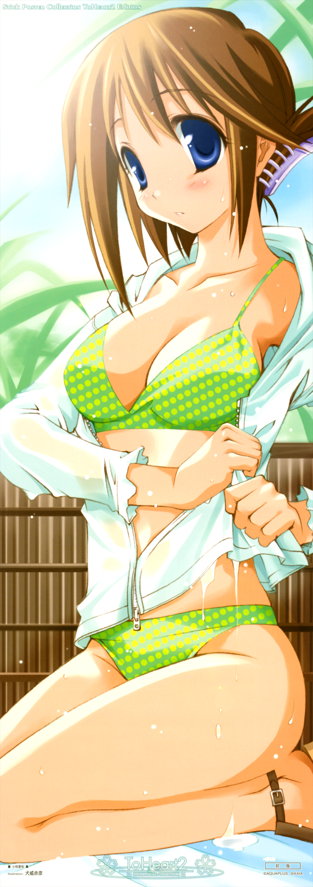 bikini cleavage inui_sekihiko komaki_manaka stick_poster swimsuits to_heart to_heart_2