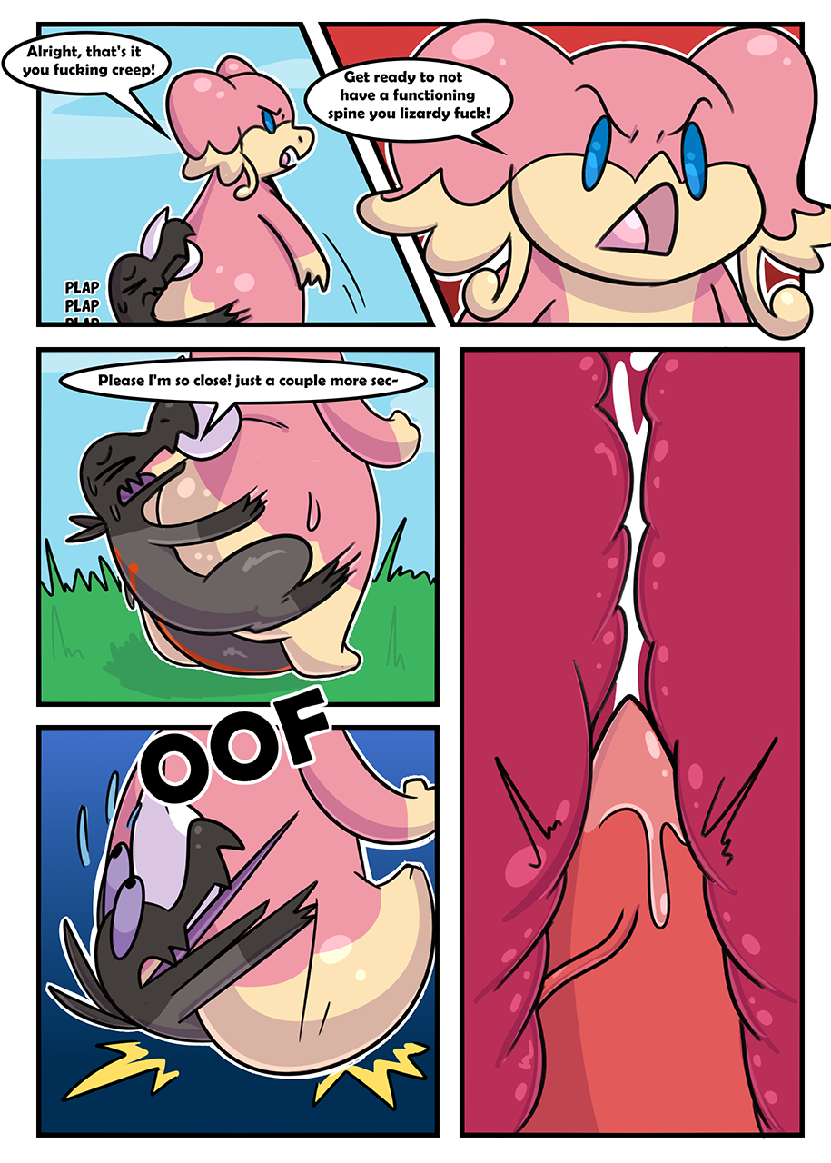 anal angry audino bodily_fluids breasts comic cum cum_in_ass cum_inside death_by_snu_snu duo ejaculation english_text eye_bulge female feral forced genital_fluids genitals hi_res internal male nintendo not_a_furfag oof penis pok&eacute;mon pok&eacute;mon_(species) profanity rape salandit sex sound_effects tapering_penis text turning_the_tables video_games