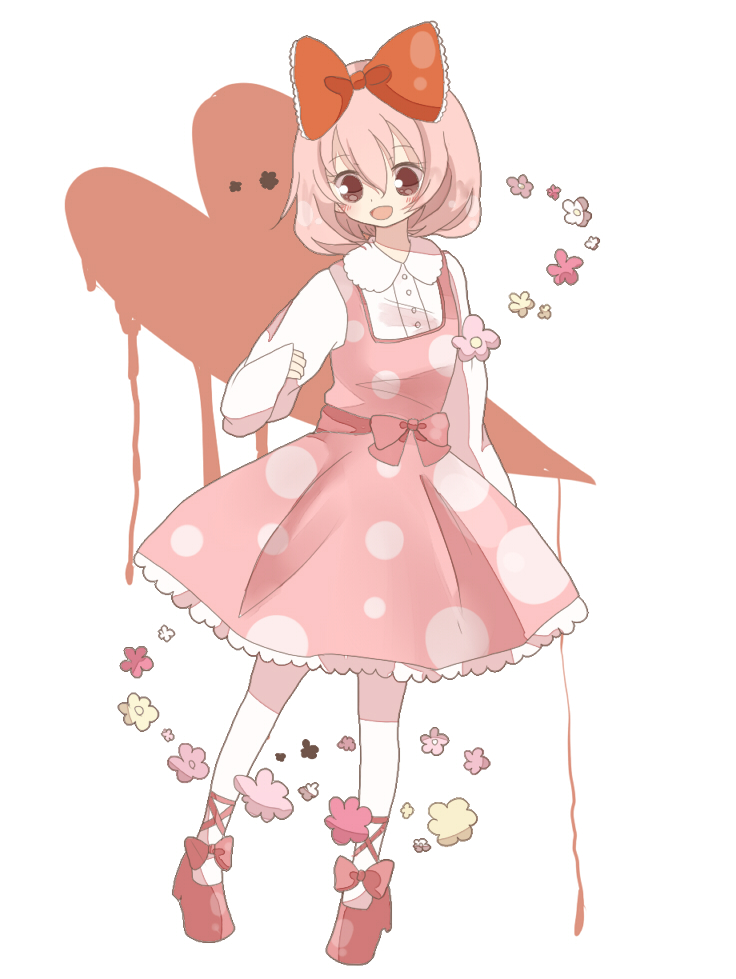 1girl bangs blood bow character_request dress flower full_body hair_between_eyes hair_bow happy_tree_friends large_bow long_sleeves looking_at_viewer manmi pantyhose peter_pan_collar pink_bow pink_dress pink_flower pink_footwear polka_dot polka_dot_dress red_bow shirt shirt_under_dress shoe_bow shoes simple_background sleeves_past_wrists solo standing waist_bow white_background white_flower white_legwear white_shirt