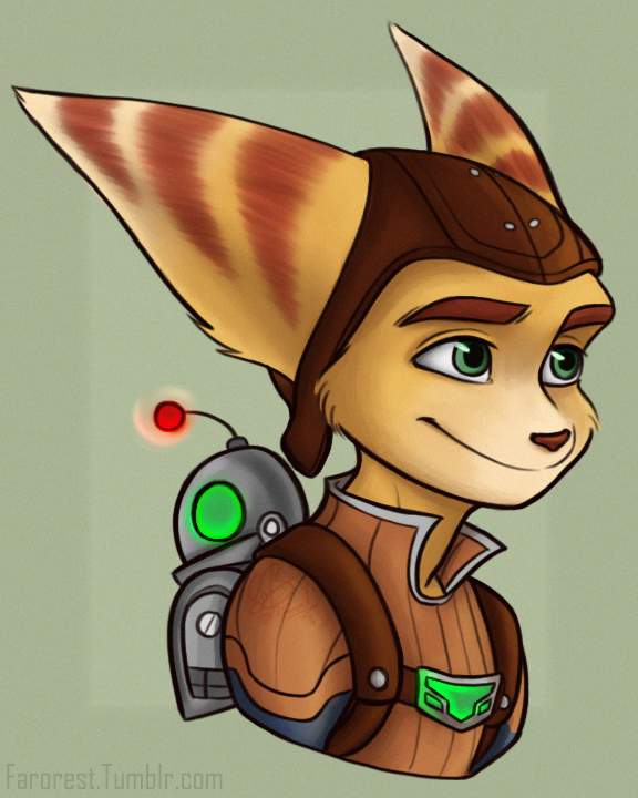 2017 4:5 anthro brown_markings brown_nose clank_(ratchet_&amp;_clank) clothing ear_markings eyebrows facial_markings farorest fur glowing green_body green_eyes hat head_markings head_tuft headgear headshot_portrait headwear lombax male mammal markings portrait ratchet ratchet_and_clank smile solo sony_corporation sony_interactive_entertainment tuft video_games yellow_body yellow_fur