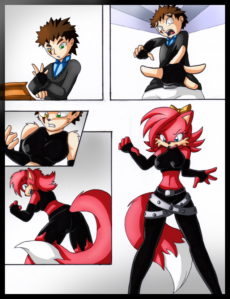2011 4_fingers alpha-stream anthro archie_comics belt bow_tie breast_growth breasts butt canid canine chaoscroc female fingers fiona_fox fox gender_transformation growth human human_to_anthro looking_down male mammal mtf_transformation red_body simple_background solo sonic_the_hedgehog_(archie) sonic_the_hedgehog_(comics) sonic_the_hedgehog_(series) species_transformation surprise tail_growth transformation
