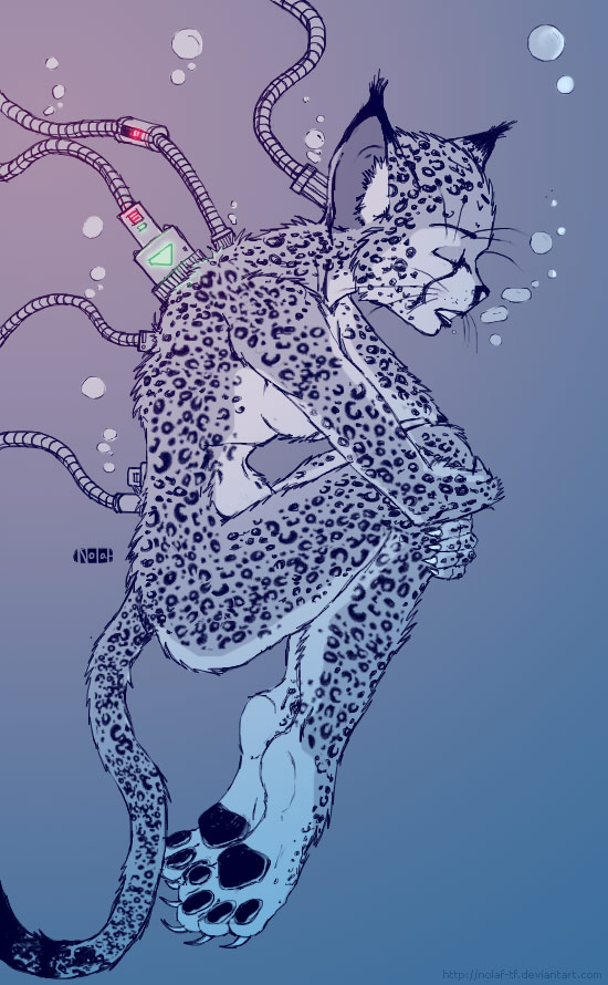 2008 anthro breasts bubble cheetah eyes_closed felid feline female mammal nolaf nude pawpads solo spots spotted_body tube underwater water whiskers