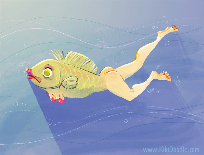 breasts butt female fish humanoid kikidoodle marine reverse_mermaid solo