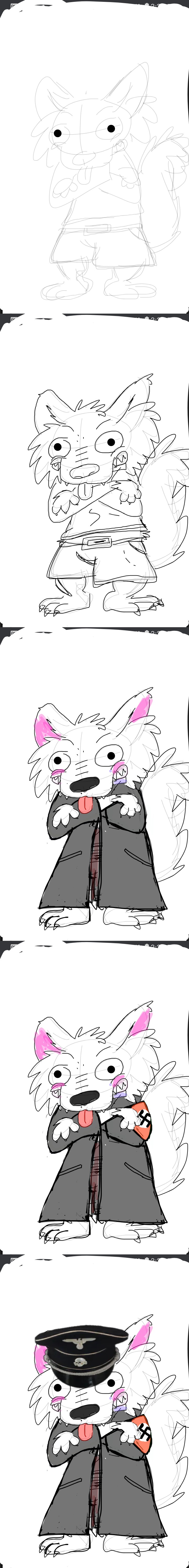 &lt;vampirefuuucker&gt; absurd_res ambiguous_gender anthro canid canine canis clothed clothing colored_sketch hi_res humanoid hybrid line_art long_image male mammal nazi_armband nazi_insignia nazi_uniform scribbles swastika tall_image whitefur wolfdog