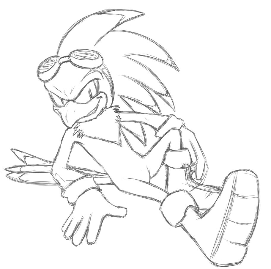 accipitrid accipitriform anthro avian bird black_and_white boots clothing eyewear footwear gloves goggles hand_on_ground handwear jet_the_hawk male monochrome simple_background sitting sketch smile solo sonic_riders sonic_the_hedgehog_(series) teeth_showing thegreatmatsutzu white_background