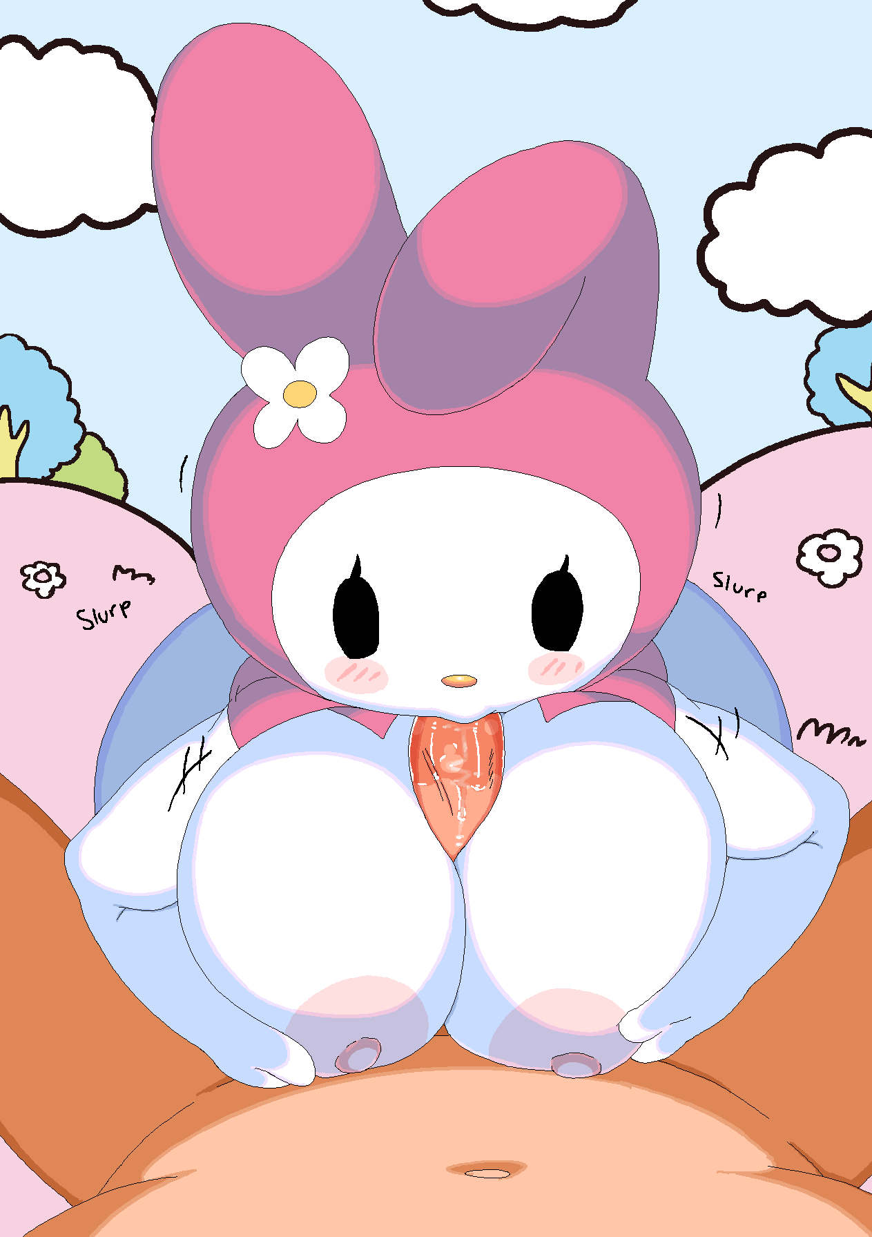 anthro avoid_posting big_breasts breasts duo female hi_res hoshime human lagomorph leporid male male/female mammal my_melody onegai_my_melody rabbit sanrio sex titfuck