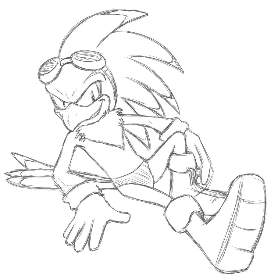accipitrid accipitriform anthro avian bird black_and_white boots briefs clothed clothing colored_underwear eyewear footwear gloves goggles hand_on_ground handwear jet_the_hawk male monochrome open_mouth simple_background sitting sketch smile solo sonic_riders sonic_the_hedgehog_(series) teeth thegreatmatsutzu topless underwear white_background