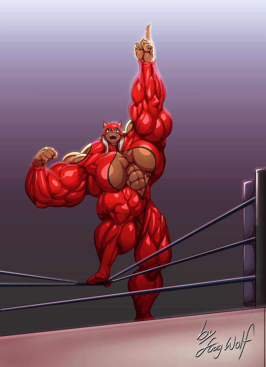 abs aisha_clanclan animal_humanoid biceps big_breasts big_muscles blue_eyes breasts brown_body brown_skin cat_humanoid claws faogwolf felid felid_humanoid feline feline_humanoid female hair hi_res huge_muscles humanoid hyper hyper_muscles lucha_libre_mask mammal mammal_humanoid mask muscled_female muscular muscular_female muscular_humanoid outlaw_star plantigrade red_leotard silver_hair solo sports_mask sportswear thick_arms thick_thighs victory_pose wide_shoulders wrestling_mask