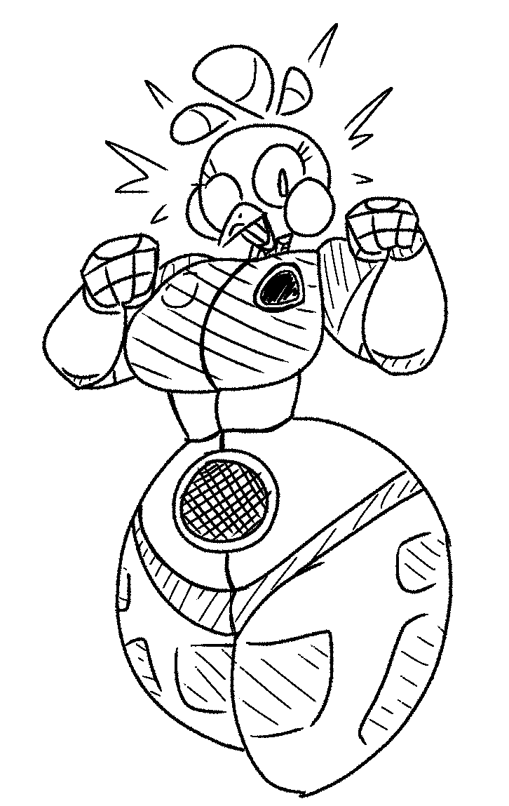 2020 beak blush blush_stickers breasts clothed clothing digital_media_(artwork) female fist five_nights_at_freddy's floating_hair freddy_fazbear's_pizzeria_simulator funtime_chica_(fnaf) humanoid looking_at_viewer monochrome not_furry one_eye_closed qoolguyart simple_background smile solo speaker tagme thick_thighs toothed_beak video_games white_background wide_hips wink