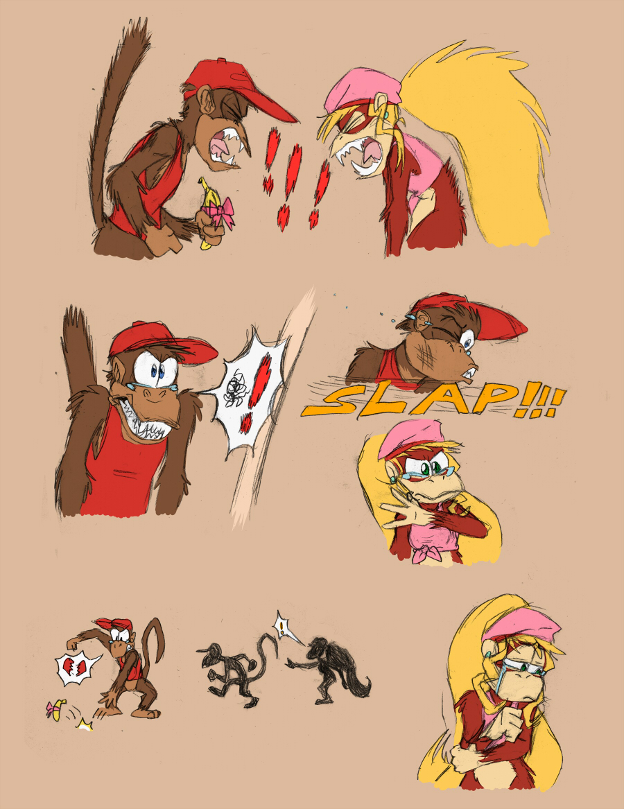 anthro barbary_macaque breaking diddy_kong dixie_kong donkey_kong_(series) duo female haplorhine male male/female mammal monkey nintendo primate rare_ltd rareware shesamonkey video_games