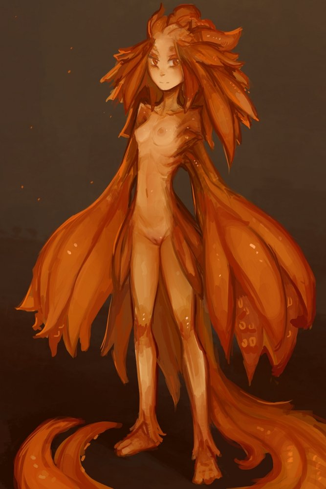 animal_humanoid breasts brown_eyes cephalopod cephalopod_humanoid female genitals humanoid looking_at_viewer marine marine_humanoid mollusk mollusk_humanoid multi_arm multi_limb multi_tail navel nipples nude orange_body orange_skin portals_of_phereon pseudo_hair pussy small_breasts small_waist solo standing syvaron tentacle_arms tentacle_hair tentacle_tail tentacles