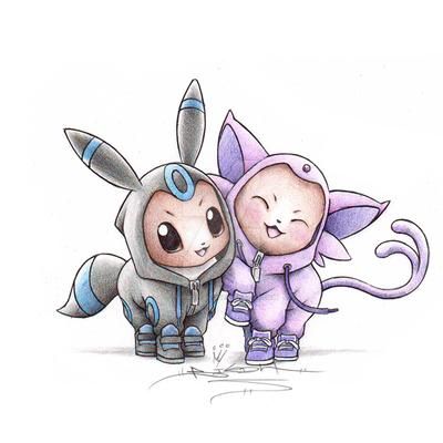 1:1 ambiguous_gender clothing cosplay costume duo eevee eeveelution espeon evolutionary_family feral footwear hoodie itsbirdyart jacket low_res nintendo pok&eacute;mon pok&eacute;mon_(species) pok&eacute;mon_costume shoes standing topwear umbreon video_games