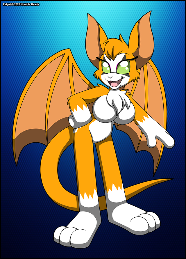 2020 anthro bat_wings big_breasts big_ears big_feet big_hands blue_background breasts chest_tuft chiropteran dust:_an_elysian_tail eyelashes feet female fidget fur green_eyes humanoid mammal markings membrane_(anatomy) membranous_wings nimbat orange_body orange_fur simple_background solo tuft verona7881 verona_(artist) video_games white_body white_fur wings