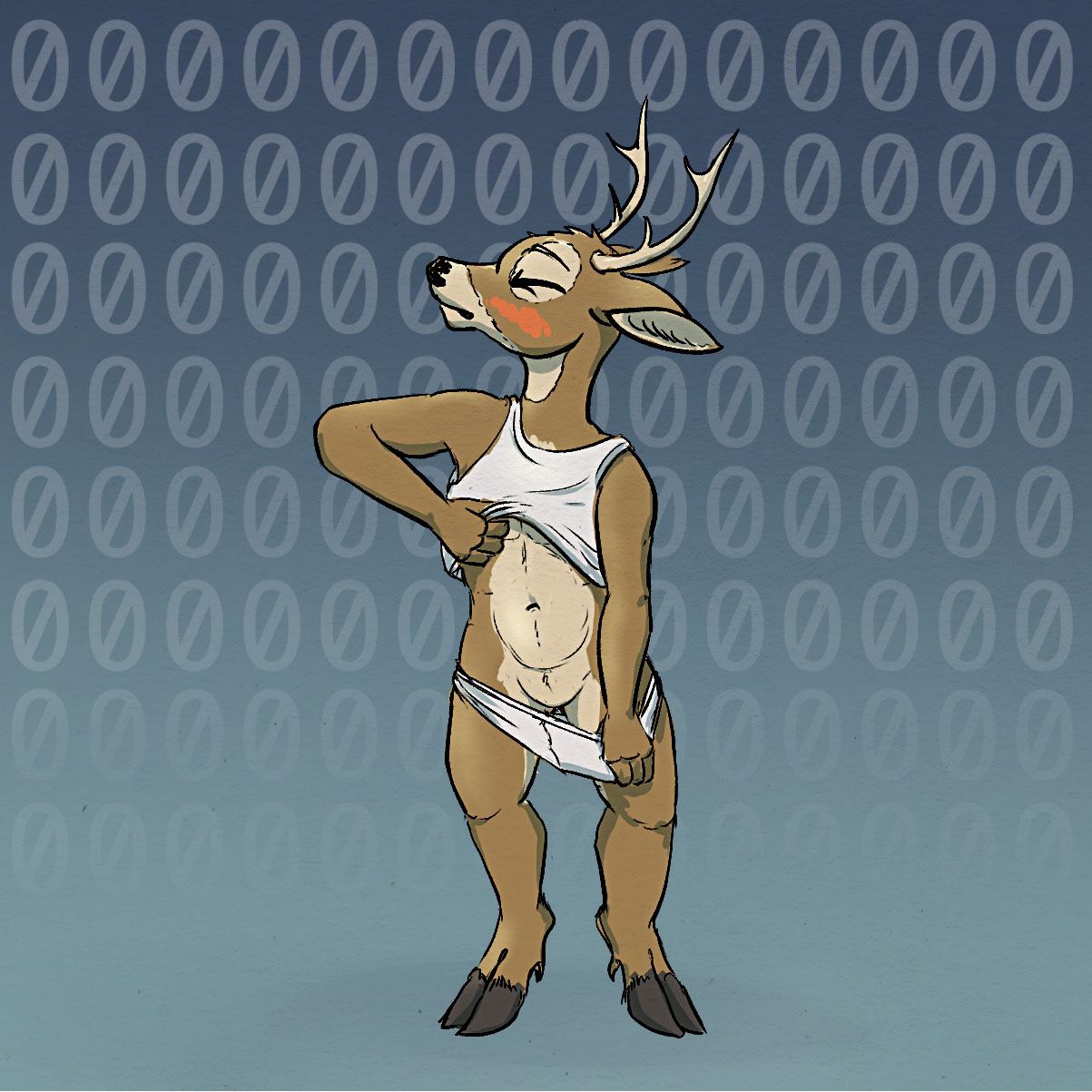 1:1 anthro blush cervid cervine clothed clothing el-yeguero hi_res male mammal nullvember pants_down partially_clothed solo