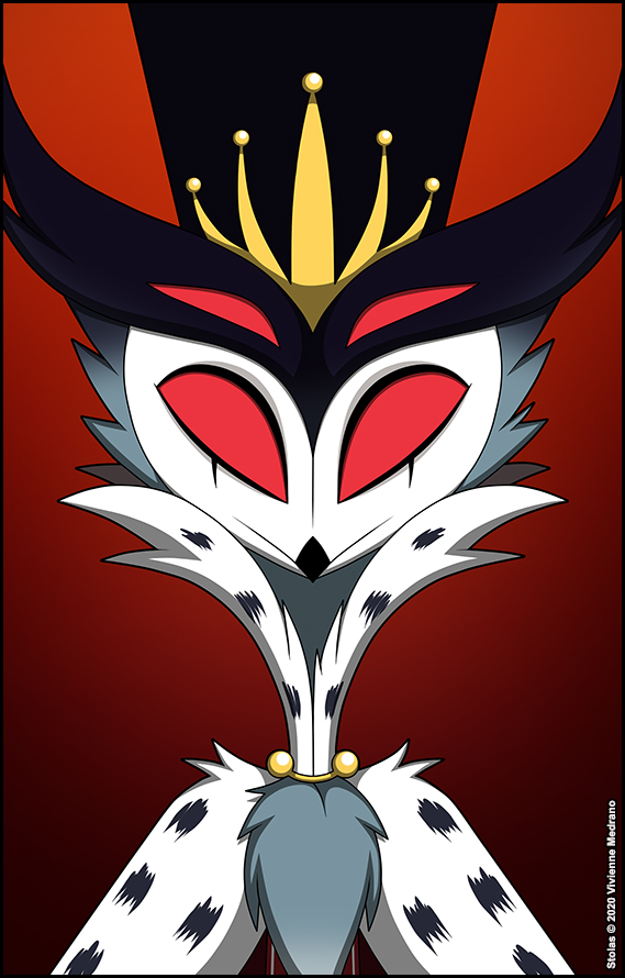 4_eyes anthro avian bird clothing crown demon eye_markings feathers fur grey_body grey_feathers grey_fur hat hazbin_hotel headgear headwear helluva_boss humanoid male markings multi_eye owl prince red_eyes royalty simple_background small_beak solo stolas stolas_(vivzmind) verona7881 verona_(artist) white_mask