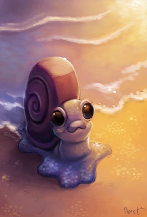 2012 ambiguous_gender anthro beach beady_eyes black_eyes brown_body cryptid-creations gastropod light mollusk outside purple_body sand sea seaside shell signature smile snail solo sunlight water