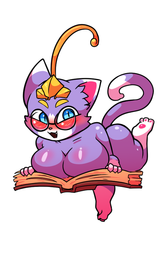 2020 alpha_channel anthro big_breasts blue_body blush book breast_squish breasts domestic_cat felid feline felis female league_of_legends mammal open_mouth riot_games simple_background smile solo squish transparent_background video_games wherewolf yuumi_(lol)