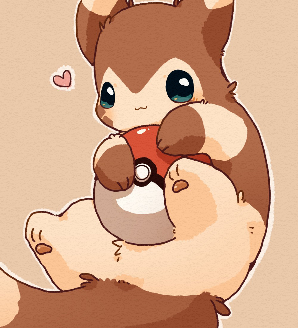 &lt;3 2020 blush brown_body brown_fur feral fur furret ke_mo_suke kemono multicolored_body multicolored_fur nintendo pok&eacute;ball pok&eacute;mon pok&eacute;mon_(species) simple_background solo two_tone_body two_tone_fur video_games