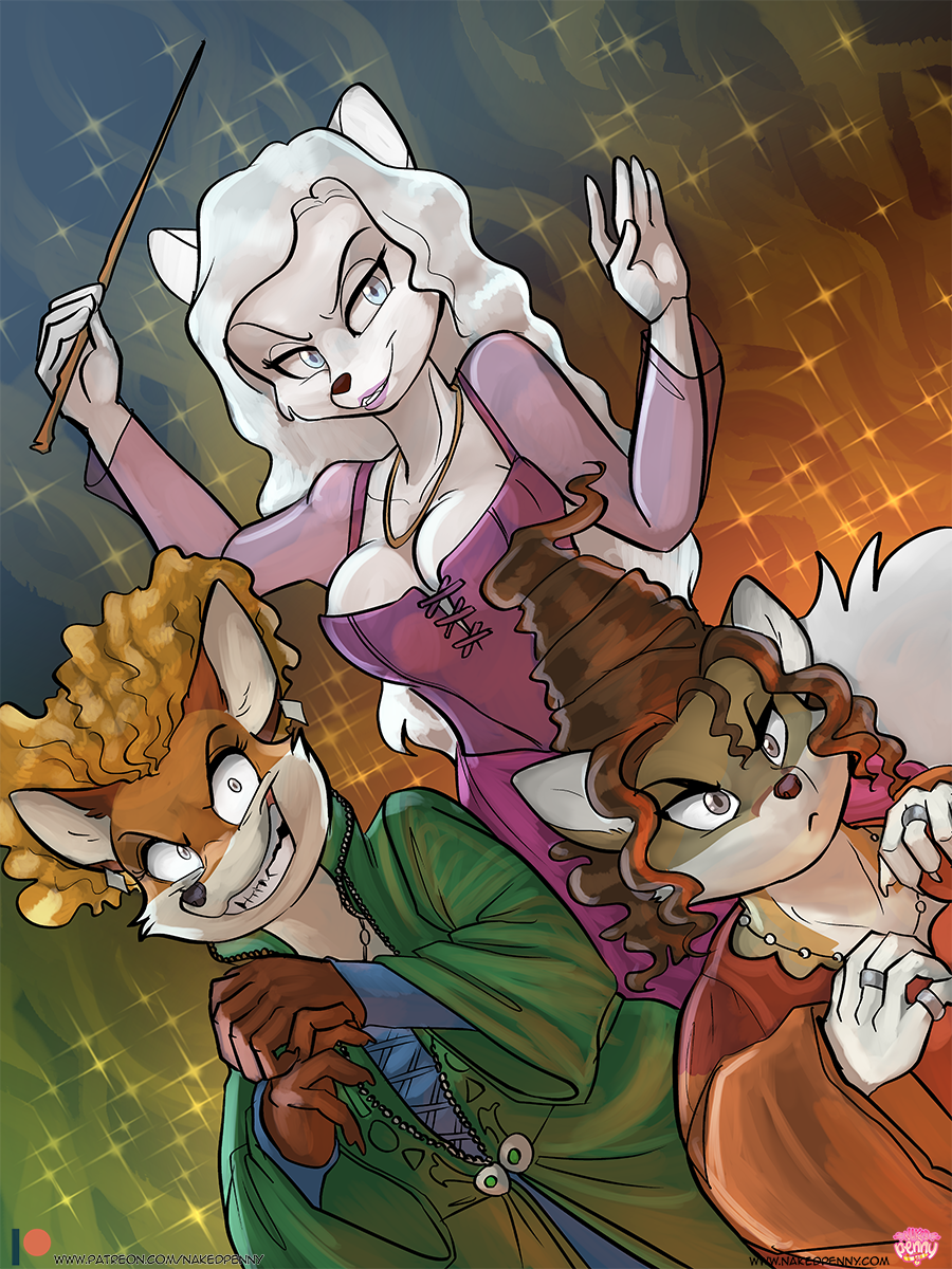 2020 3:4 5_fingers alexa_(jonas) anthro arctic_fox black_nose blonde_hair blue_clothing blue_dress blue_eyes breasts brown_body brown_eyes brown_fur brown_hair canid canine cleavage clothed clothing dress eyebrows eyelashes female fingers fox fur green_robe grey_eyes grey_fox group hair halloween hi_res hocus_pocus holidays jewelry jonas lipstick long_hair makeup mammal mary_sanderson megan_(jonas) multicolored_body multicolored_fur necklace orange_body orange_clothing orange_dress orange_fur pink_lipstick purple_clothing purple_dress red_fox ring robe sarah_sanderson smile sparkles teeth tiffany_(jonas) two_tone_body two_tone_fur urocyon wand white_body white_fur white_hair winifred_sanderson