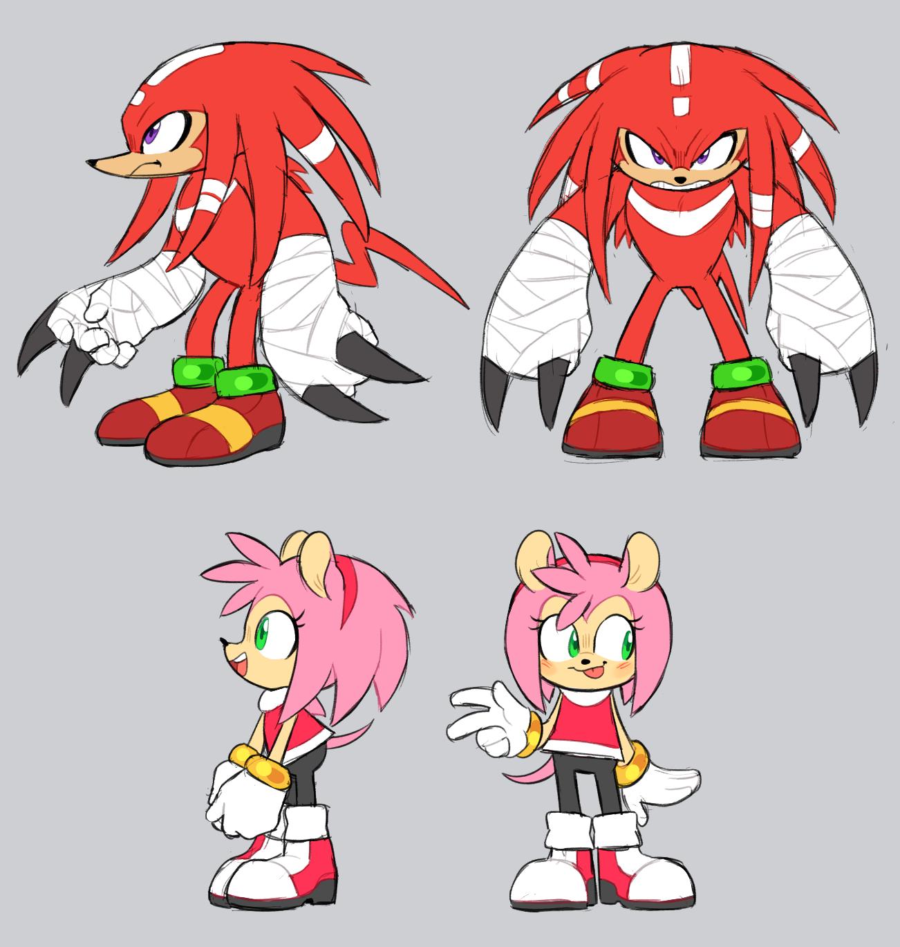 2019 8xenon8_(artist) alternate_form amy_rose anthro biped black_bottomwear black_clothing black_pants bottomwear bracelet clenched_teeth clothing digital_media_(artwork) duo echidna eulipotyphlan female footwear front_view frown fur gloves green_eyes grey_background handwear hedgehog hi_res jewelry knuckles_the_echidna male mammal markings model_sheet monotreme open_mouth open_smile pants pink_body pink_fur purple_eyes red_body red_clothing red_footwear red_fur red_shirt red_shoes red_topwear redesign shirt shoes side_view simple_background smile sonic_the_hedgehog_(series) spikes standing teeth tongue tongue_out topwear white_body white_clothing white_fur white_gloves white_markings wraps