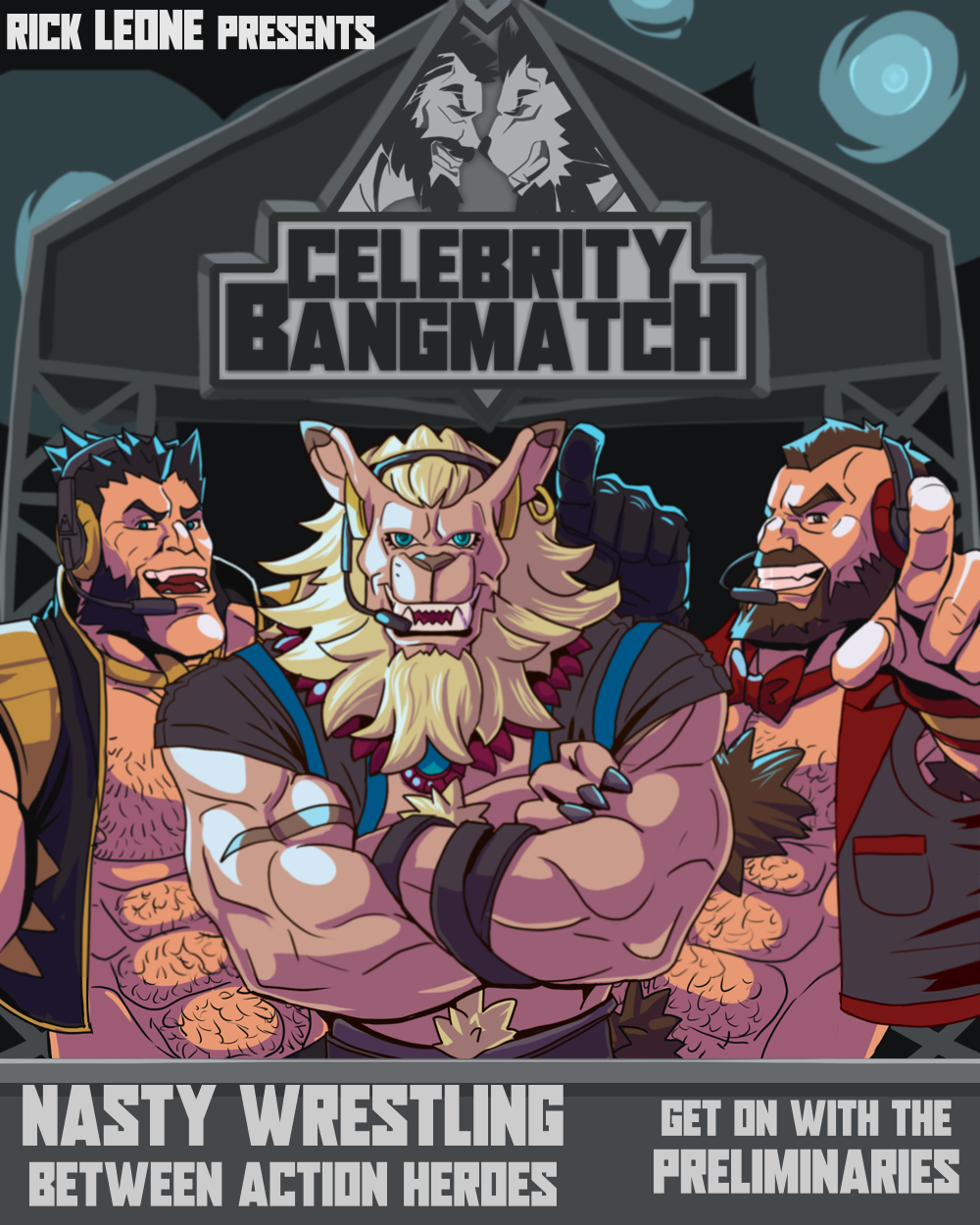 4:5 anthro barazoku brute capcom celebrity_bangmatch celebritybangmatch digimon digimon_(species) english_text felid group hi_res himbo leomon lion male mammal muscular pantherine rickleone street_fighter text video_games wolverine_(marvel) zangief