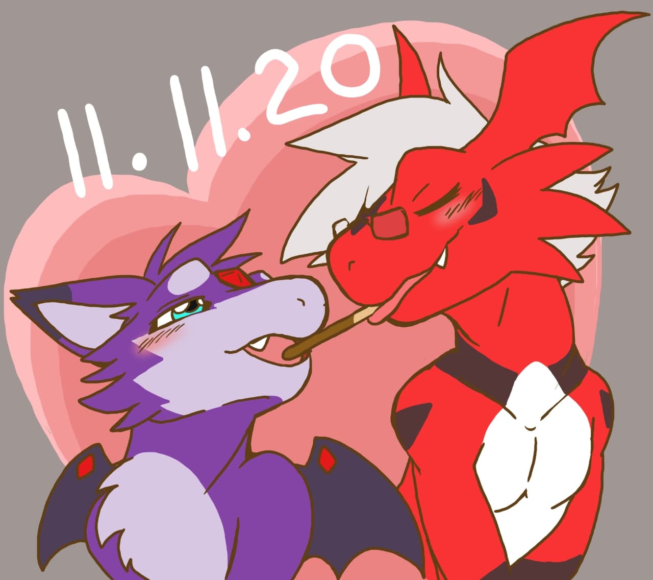 &lt;3 chicostyx digimon digimon_(species) dorumon dragon fanmon guilmon janus_the_dorumon male pocky_day reptile scalie sol_the_guilmon x-digimon