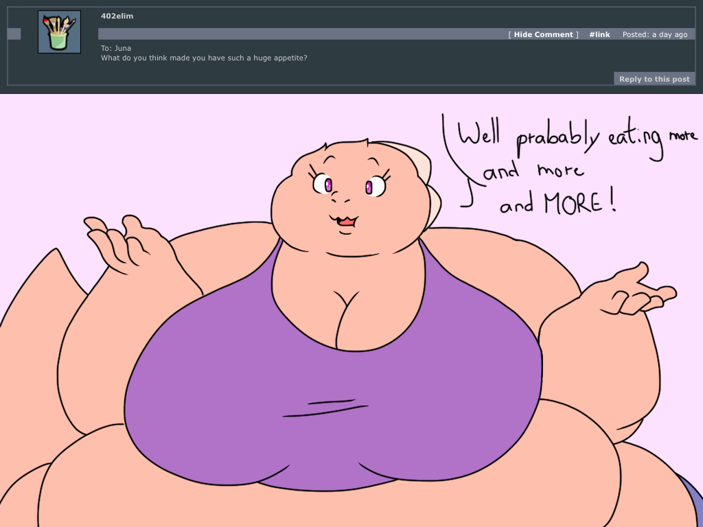 2018 4:3 5_fingers anthro ask_blog batspid2 big_breasts black_eyebrows black_eyelashes bottomwear breasts cleavage clothed clothing crop_top dialogue digital_drawing_(artwork) digital_media_(artwork) double_chin english_text exclamation eyebrows female fingers flat_colors frill_(anatomy) glistening glistening_eyes head_crest head_frill huge_breasts juna_(batspid2) lizard love_handles membrane_(anatomy) membranous_frill midriff morbidly_obese morbidly_obese_anthro morbidly_obese_female non-mammal_breasts obese obese_anthro obese_female open_mouth overweight overweight_anthro overweight_female pink_background pink_body pink_scales pink_tongue purple_eyes reptile scales scalie shirt simple_background solo tail text tongue topwear