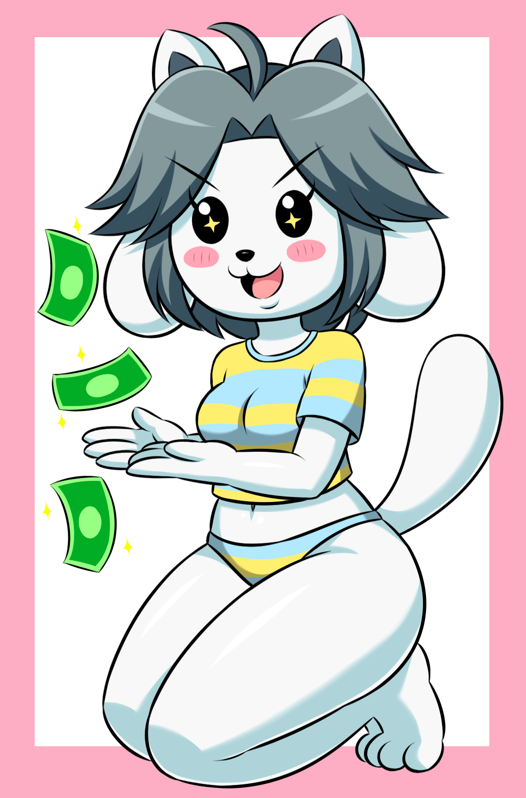 anthro breasts canid canine canis clothed clothing domestic_dog female fur hair hi_res huitu_c mammal tem temmie_(undertale) thick_thighs undertale video_games white_body white_fur wide_hips