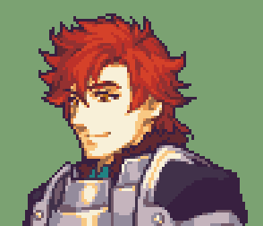 1boy armor breastplate commentary fire_emblem fire_emblem:_three_houses glaceo green_background lowres male_focus orange_hair pauldrons pixel_art short_hair shoulder_armor simple_background solo sylvain_jose_gautier upper_body