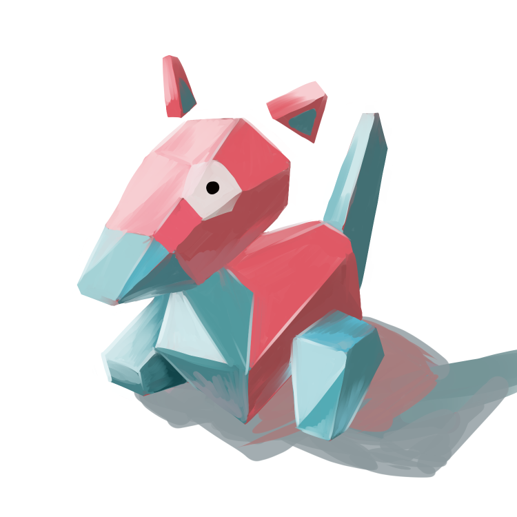 black_eyes commentary_request full_body hiiro_aya looking_at_viewer low_poly no_humans pokemon pokemon_(creature) porygon reflection solo white_background