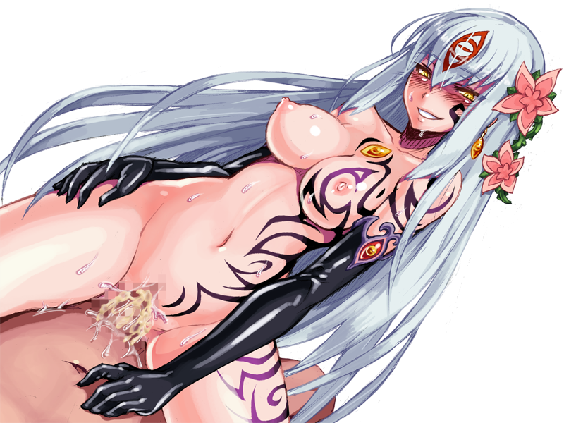 1boy 1girl alipheese_fateburn_xvi alternate_form black_gloves blush bmp-to-png_conversion breast_tattoo breasts censored cowgirl_position cum cum_in_pussy earrings elbow_gloves erection eye_tattoo facial_tattoo flower game_cg girl_on_top gloves grin hair_between_eyes hair_flower hair_ornament hair_tattoo hand_on_own_hip hetero humanization jewelry kenkou_cross large_breasts long_hair looking_at_another luka_(mon-musu_quest!) mon-musu_quest! mosaic_censoring navel nipples non-web_source nude penis pussy pussy_juice sex shoulder_tattoo simple_background single_earring smile solo_focus stomach_tattoo straddling sweat tattoo transparent_background vaginal very_long_hair white_hair yellow_eyes