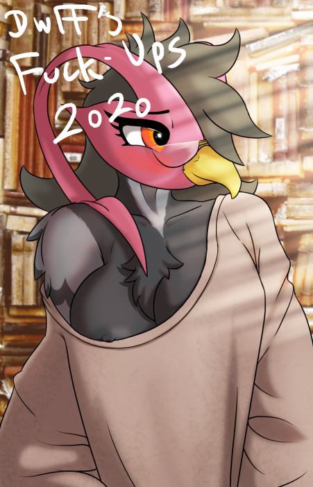 2020 anthro avian beak black_hair blush breasts clothed clothing dunewulff english_text eyewear feathers female glasses hair humor nintendo nipple_slip orange_eyes plumage pok&eacute;mon pok&eacute;mon_(species) solo text unfezant video_games