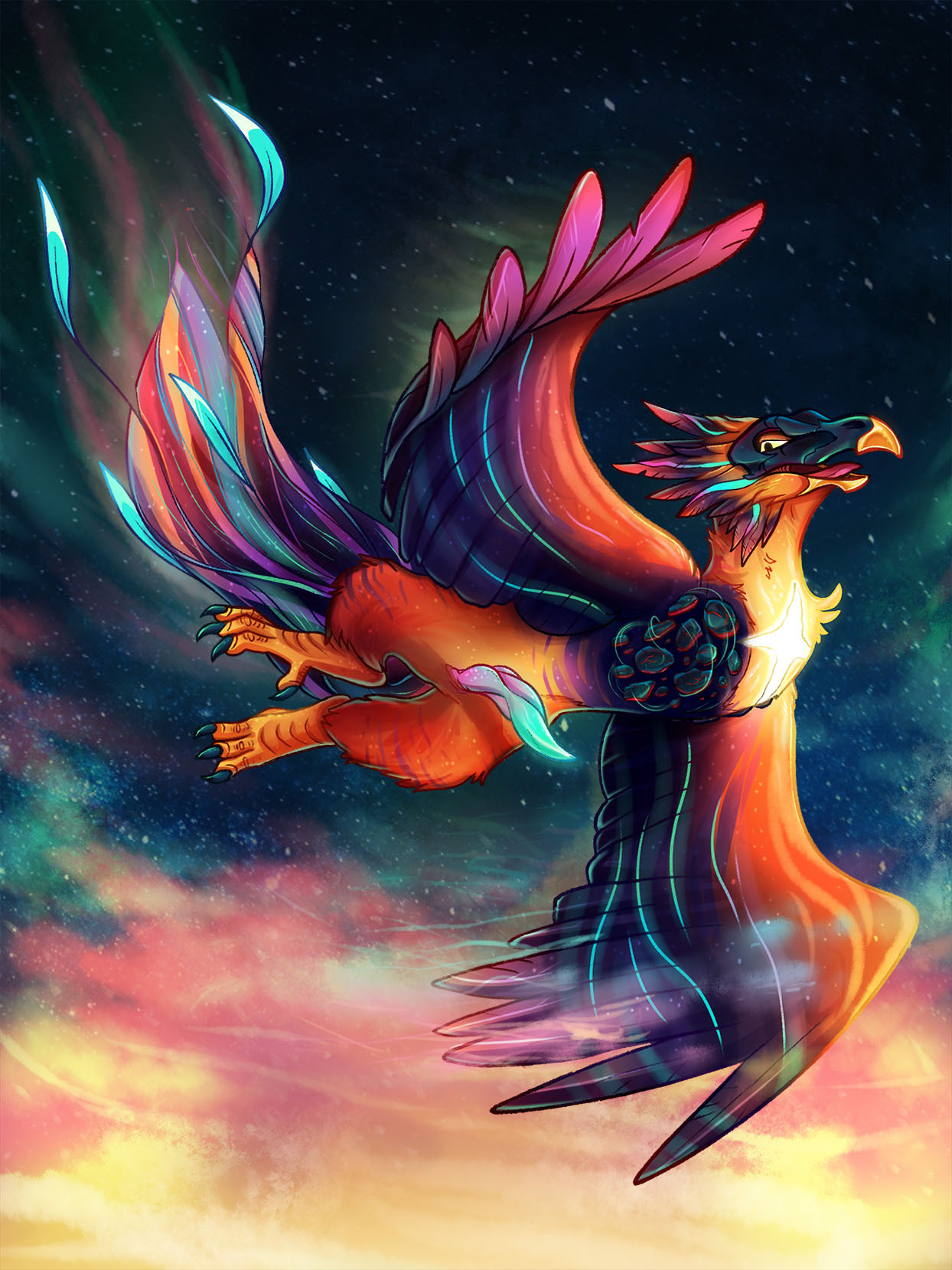 avian background_sky beak creature_feature_toys european_mythology feathers feral flying genitals glowing glowing_genitalia glowing_penis greek_mythology hi_res looking_back male monsterfuzz mythological_avian mythological_firebird mythology nebula open_mouth penis phaethon_(creaturefeaturetoys) phoenix solo space spread_wings star wings