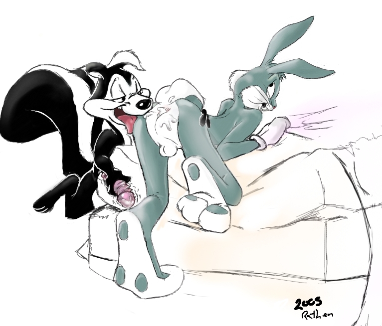 The Big ImageBoard (TBIB) - anthro anus bugs bunny duo gay lagomorph looney  tunes male mammal pepÃ© le pew pepe le pew plain background rabbit sex skunk  unknown artist warner brothers white
