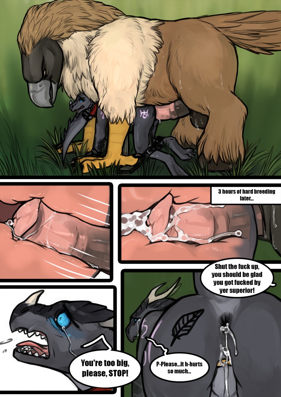 anal anal_penetration animal_genitalia animal_penis anthro anthro_on_feral avian bestiality blue_sclera bodily_fluids chastity_cage chastity_device comic crying cum cum_in_ass cum_inside domination dragon duo english_text equine_penis feral feral_domination forced genital_fluids genitals gryphon hi_res larger_feral larger_male male male/male male_penetrated male_penetrating male_penetrating_male medial_ring mythological_avian mythology nirimer penetration penis pirate_eagle profanity rape scalie size_difference smaller_anthro smaller_male smaller_penetrated tears text torakuta western_dragon