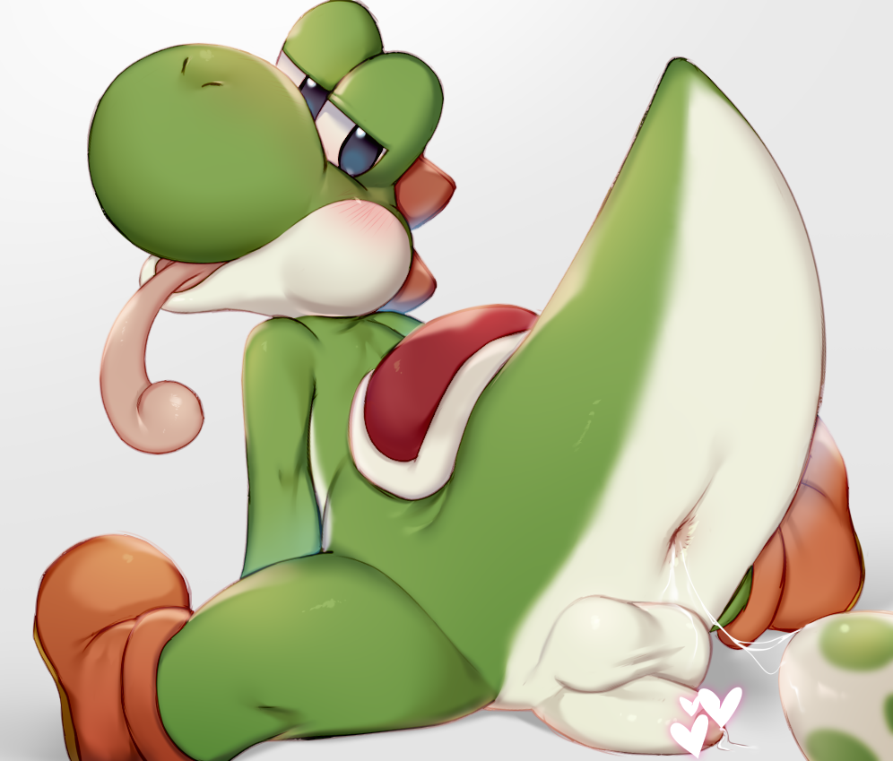 &lt;3 &lt;3_censor anal_juice anal_juice_string anthro anus balls blue_eyes blush boots censored clothing egg footwear foreskin genitals half-closed_eyes ineffective_censorship long_tongue male mario_bros masturbation mofuaki narrowed_eyes nintendo oviposition penis simple_background sitting solo spread_legs spreading tongue tongue_out uncut video_games white_background yoshi