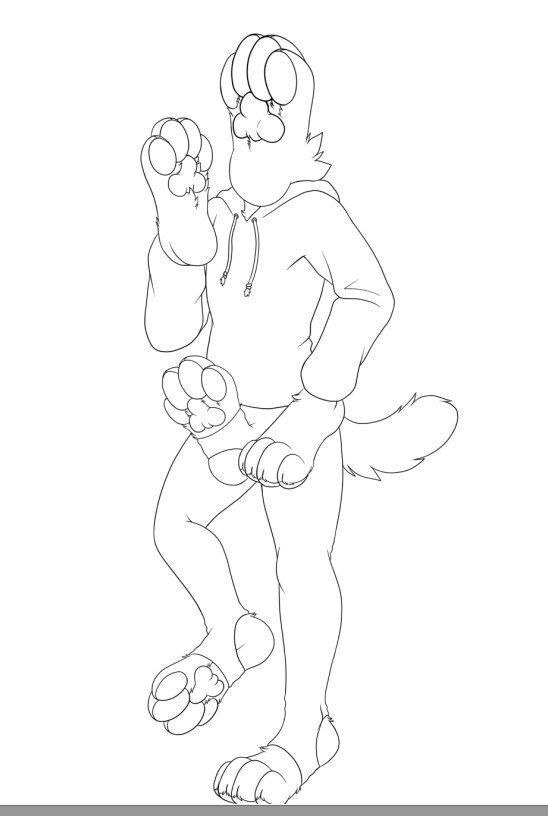 anthro body_horror canid canine clothing foot_focus foot_hands footpaw_hands hoodie male mammal monochrome paw_head pawpads plantigrade solo topwear unknown_artist