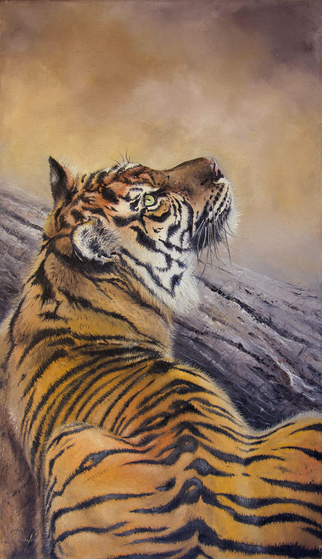 ambiguous_gender felid feral irenadem mammal oil_painting_(artwork) outside painting_(artwork) pantherine solo tiger traditional_media_(artwork) tree whiskers