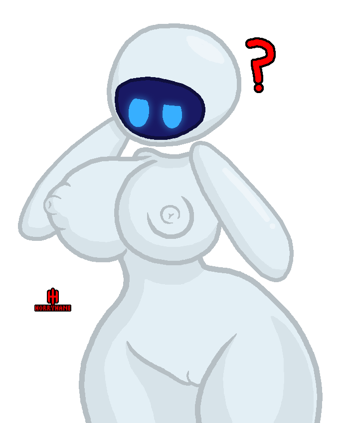 ? alpha_channel areola artist_name big_breasts blue_eyes breasts completely_nude disney eve_(wall-e) female horryhane huge_breasts humanoid looking_at_self machine mouthless nipples not_furry nude nude_female pixar robot solo technophilia thick_thighs wall-e white_body white_skin