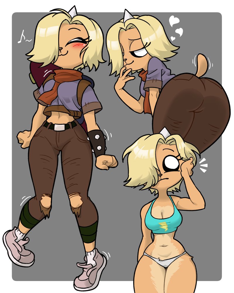 &lt;3 2020 4:5 adventure_time anthro blonde_hair blush bottomwear bracelet breasts bronwyn butt canid canine canis cartoon_network centinel303 cleavage clothed clothing domestic_dog equid equine excited female fur hair hair_over_eye happy horn hybrid jewelry mammal midriff navel one_eye_obstructed panties pants rainicorn scarf seductive short_hair solo ta-na tailwag tan_body tan_fur torn_bottomwear torn_clothing torn_pants underwear unicorn