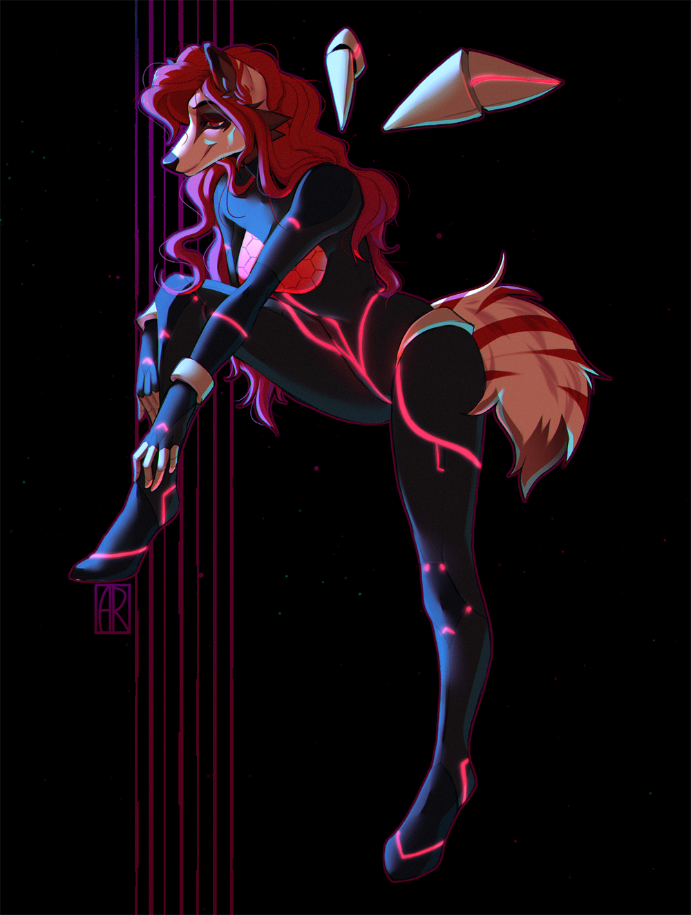 2020 5_fingers anthro breasts canid canine clothed clothing digital_media_(artwork) eyebrows eyelashes female fingers hi_res mammal rayley red_eyes smile standing