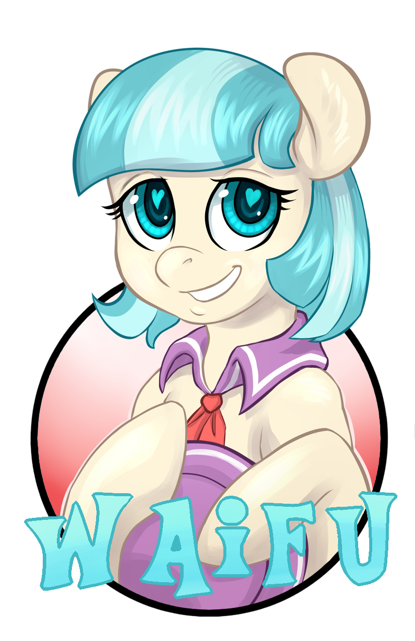 &lt;3 &lt;3_eyes blue_eyes blue_hair clothing coco_pommel_(mlp) equid equine female friendship_is_magic hair hasbro hat headgear headwear hi_res hobbes_maxwell holding_object horse mammal my_little_pony pony shirt_collar simple_background solo waifu white_background