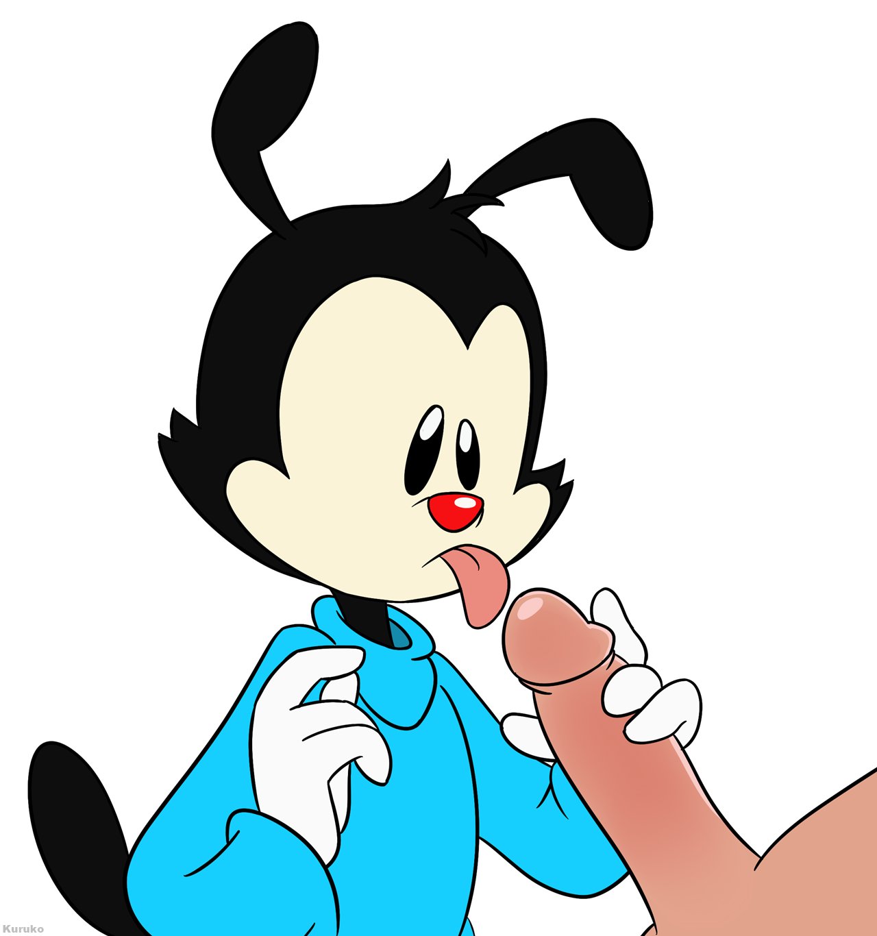 animaniacs animaniacs_(2020) anthro duo genitals hi_res holding_penis hulu human humanoid_genitalia humanoid_penis inkblot kuruko male male/male mammal penis simple_background solo_focus tongue tongue_out wakko_warner warner_brothers white_background young