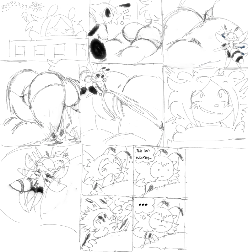 annoyed anthro arthropod bea_(pester) bee black_sclera butt butt_focus cunnilingus female female/female hymenopteran insect licking macro micro micro_on_macro oral pester sex size_difference sketch tongue tongue_out undressing_another vaginal