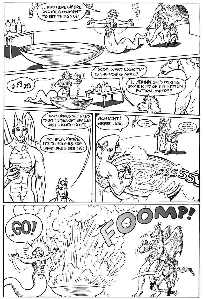 anthro apode black_and_white clothed clothing comic draconcopode dragon english_text equid equine eyes_closed female gustav_(here_there_be_dragons) here_there_be_dragons horn horse karno male mammal monochrome naga narrowed_eyes open_mouth reptile scalie serpentine snake speech_bubble teeth text wings zashy