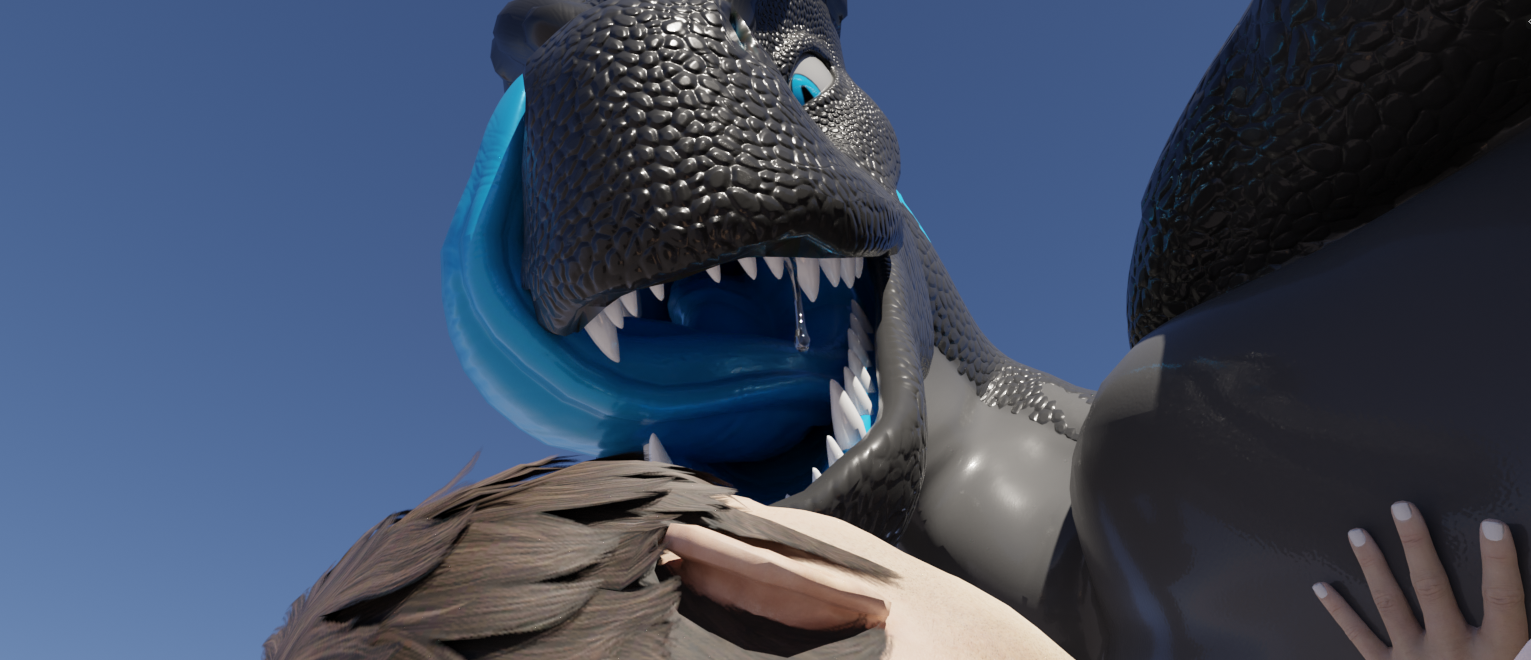 The Big ImageBoard (TBIB) - 3d (artwork) allosaurid allosaurus ambiguous  gender black body black scales blue eyes blue tongue clear sky digital  media (artwork) dinosaur duo eager extinct faceless character faceless male