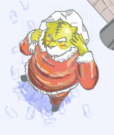 2006 anthro blush bottomwear clothing costume felid fur humanoid_hands kemono low_res male mammal outside pantherine pants santa_costume slightly_chubby snow solo tiger unknown_artist yellow_body yellow_fur