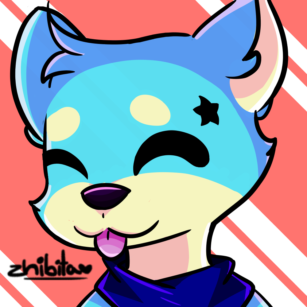 1:1 anthro blep canid canine canis digital_media_(artwork) domestic_dog eyes_closed male mammal shiba_inu solo spitz tongue tongue_out zhibita zhibita_(character)