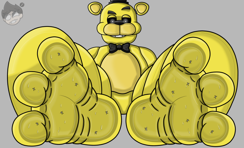 2019 3_toes ambiguous_gender animatronic anthro big_feet black_sclera blue_eyes bodily_fluids bow_tie brown_body clothing featureless_crotch feet five_nights_at_freddy's foot_fetish foot_focus golden_freddy_(fnaf) grey_background grey_body group hat headgear headwear looking_down machine male male/ambiguous male_focus mammal micro nude open_mouth pawpads robot round_ears simple_background sitting size_difference smashcuenta123 smile sweat sweaty_feet teeth thick_thighs toes top_hat ursid video_games white_eyes yellow_body
